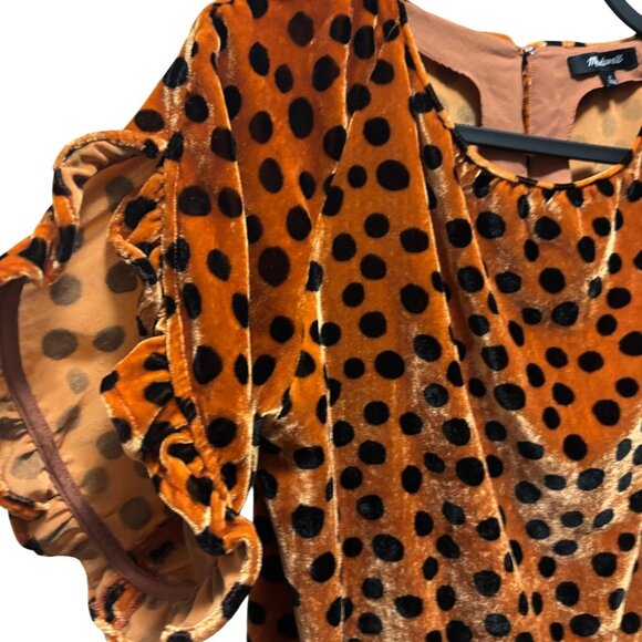 Madewell Velvet Memento Ruffle-Sleeve Top In Leopard Dot Size S - Picture 5 of 8